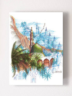 نسخة كانفاس للوحة النسيج التاريخي لمساجد المنورة للفنان البروفيسور عبدالمحسن فرحات