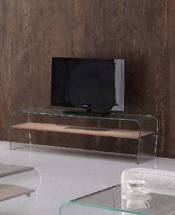 طاولة تلفزيون من الزجاج والخشب