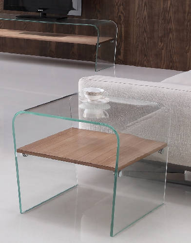 طاولة جانبيه من الزجاج والخشب